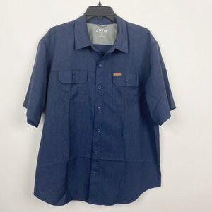 Orvis Navy Blue Short Sleeve‎ Button Up Tech Shirt Mens Size XL Lightweight